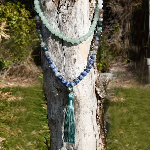 New! Blue Beaded Mala Necklace With Tassel - Picture 3 of 9